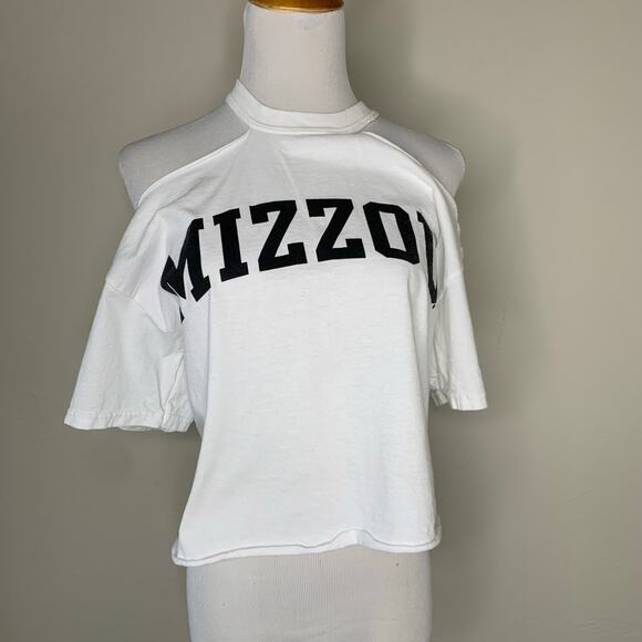 Mizzou White T Cold Shoulder T Shirt Sz Medium - Picture 1 of 7